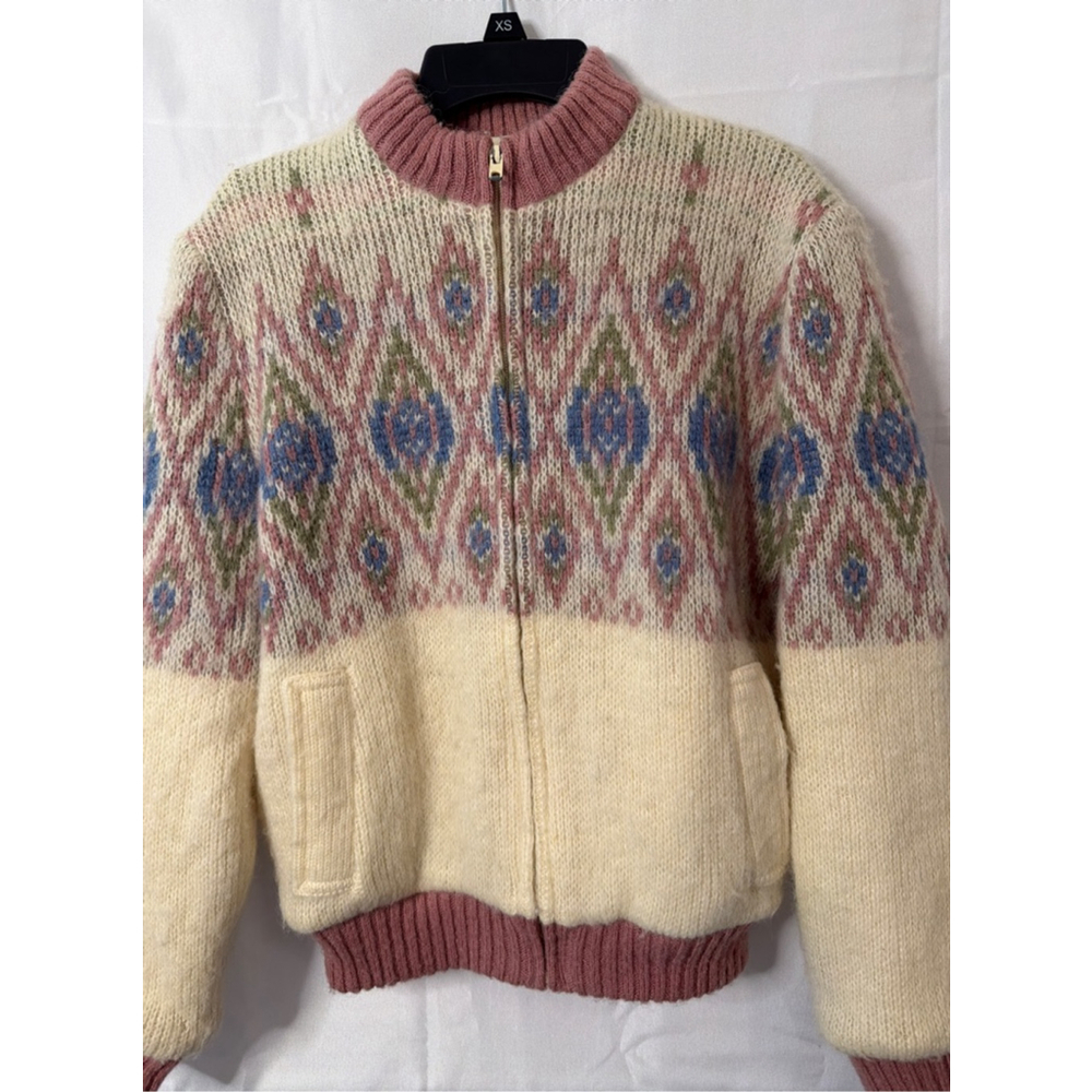 Vintage Alafoss of Iceland Nordic Women’s Zip-Up Sweater Coat Diamond Icewool - Picture 2 of 11